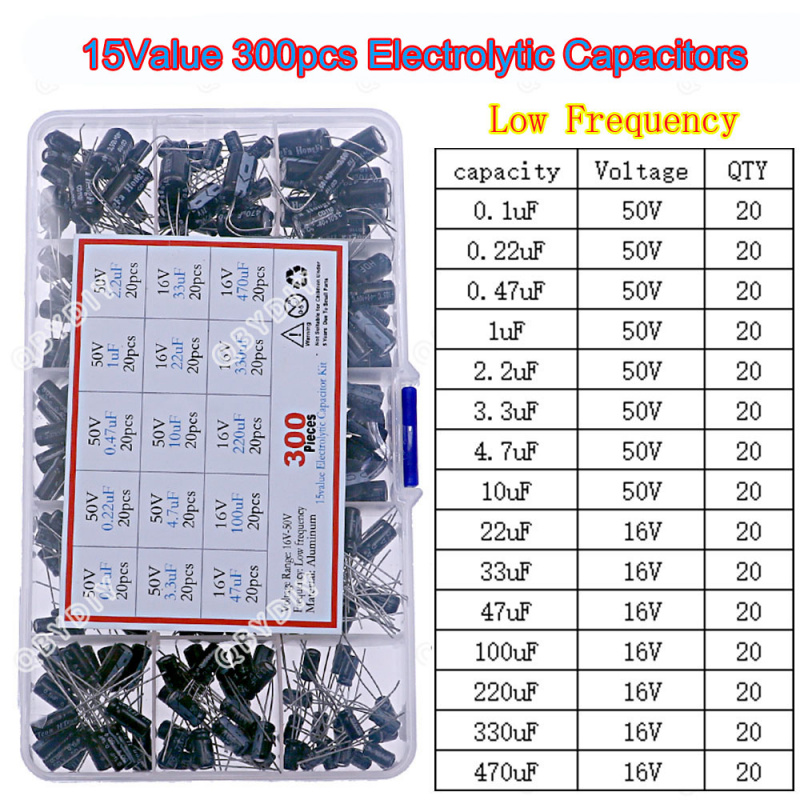Capacitor Kit Assortment - 300 stks 15 soorten 16 V